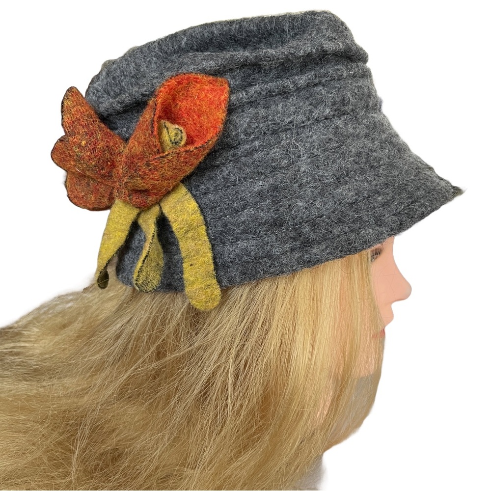 Platania Wool Cloche Hat with Felt Flower | Made in Italy | 20” Circumference